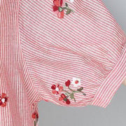 Neue Baumwoll-Tops in Übergröße Kleidung Lässige Streifen-Blumendruck-Kurzarm-Pullover-Bluse