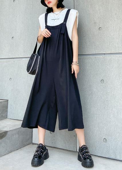 New fashion black large size loose straight tube wide leg jumpsuit female summer - SooLinen