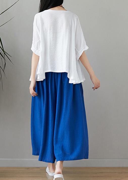 New fashion cotton and linen women loose large size was thin solid color shirt + wide leg pants two-piece - SooLinen