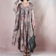 New floral silk dress casual o neck linen maxi dress New two pieces kaftan