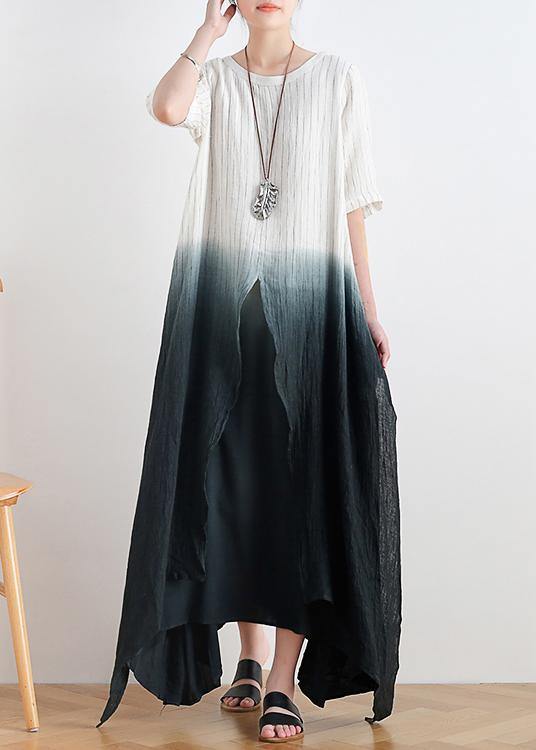 New gradient design irregular hem robe pure linen dress - SooLinen