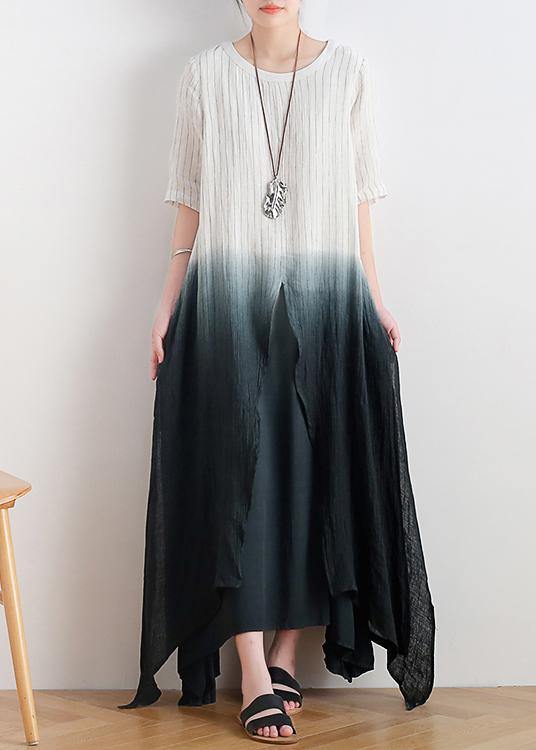 New gradient design irregular hem robe pure linen dress - SooLinen
