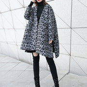 New gray Leopard Coats plus size v neck pockets Winter coat 2021 side open coat