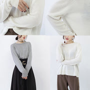Neuer grauer, kuscheliger Pullover mit lässigem O-Ausschnitt, gestrickten Oberteilen, Vintage-Bluse
