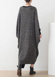 New gray wool dress plus size o neck asymmetric long dress - SooLinen