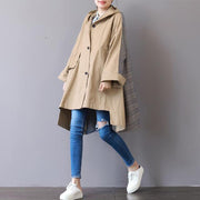 New khaki Coats plus size hooded low high design Coat boutique patchwork Winter trench coat