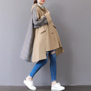 New khaki Coats plus size hooded low high design Coat boutique patchwork Winter trench coat