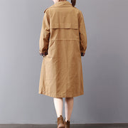 New khaki Coats plus size lapel collar outwear vintage wild Coat