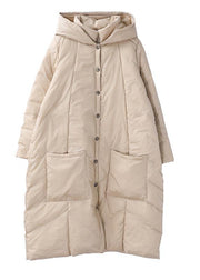 New khaki warm winter coat trendy plus size snow jackets hooded Button Down Casual overcoat - SooLinen