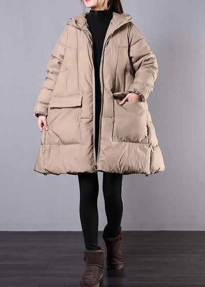 New khaki winter coats casual snow jackets hooded zippered winter coats - SooLinen