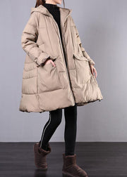 New khaki winter coats casual snow jackets hooded zippered winter coats - SooLinen