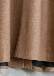 New khaki wool overcoat plus size stand collar Chinese Button long jackets outwear - SooLinen