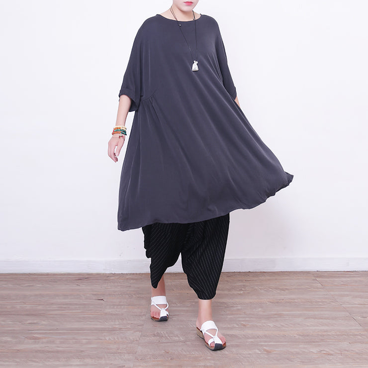 New light gray Midi silk dresses oversized silk clothing dress fine short sleeve o neck cotton dresses