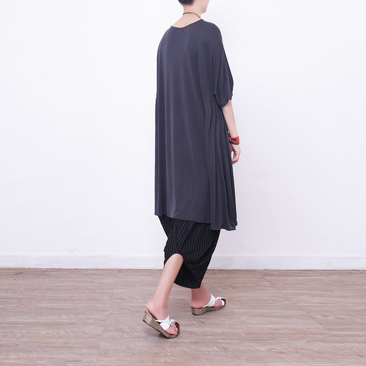 New light gray Midi silk dresses oversized silk clothing dress fine short sleeve o neck cotton dresses