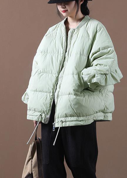New light green duck down coat plus size clothing down jacket stand collar Ruffles Fine Jackets - SooLinen