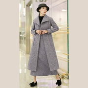 New light purple woolen outwear trendy plus size tei waist long coats pockets coats