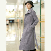 New light purple woolen outwear trendy plus size tei waist long coats pockets coats
