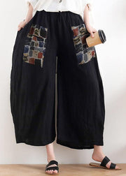 New linen black patch women's loose plus size nine-point pants - SooLinen