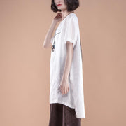 New linen tops plus size clothing Short Sleeve Slit Summer Casual White Women Tops
