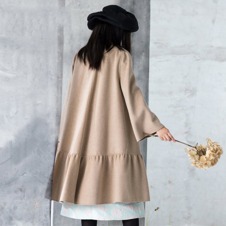 New nude woolen outwear oversized mid-length coats patchwork coats stand collar