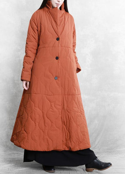 New orange casual outfit plus size Coats stand collar thick winter coats - SooLinen