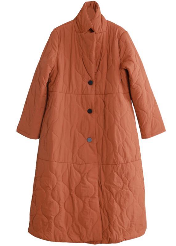 New orange casual outfit plus size Coats stand collar thick winter coats - SooLinen