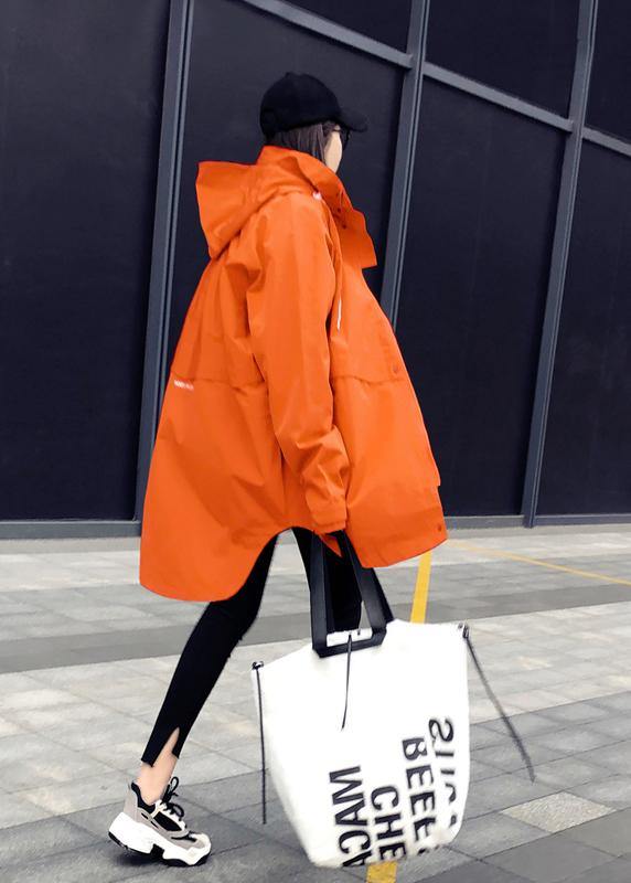 New orange duck down coat plus size womens parka hooded zippered Elegant coats - SooLinen