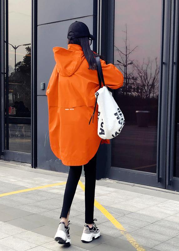 New orange duck down coat plus size womens parka hooded zippered Elegant coats - SooLinen