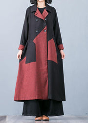 New orange red patchwork coat for woman oversize trench coat fall outwear double breast - SooLinen