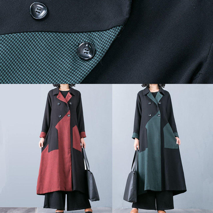 New orange red patchwork coat for woman oversize trench coat fall outwear double breast - SooLinen