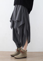 New original design gray literary irregular asymmetric wide-legged casual cropped trousers - SooLinen