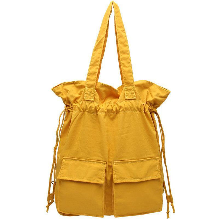 New outfit Design Double Front Pockets Simple Drawstring yellow Backpacks - SooLinen