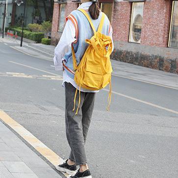 New outfit Design Double Front Pockets Simple Drawstring yellow Backpacks - SooLinen
