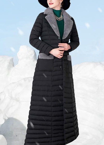 New oversize down jacket lapel collar overcoat black  warm winter coat - SooLinen