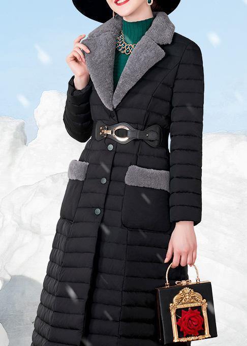 New oversize down jacket lapel collar overcoat black  warm winter coat - SooLinen