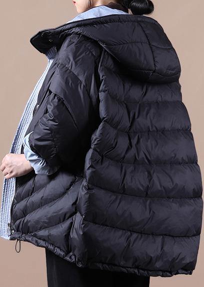 New oversize snow jackets black hooded pockets warm winter coat - SooLinen