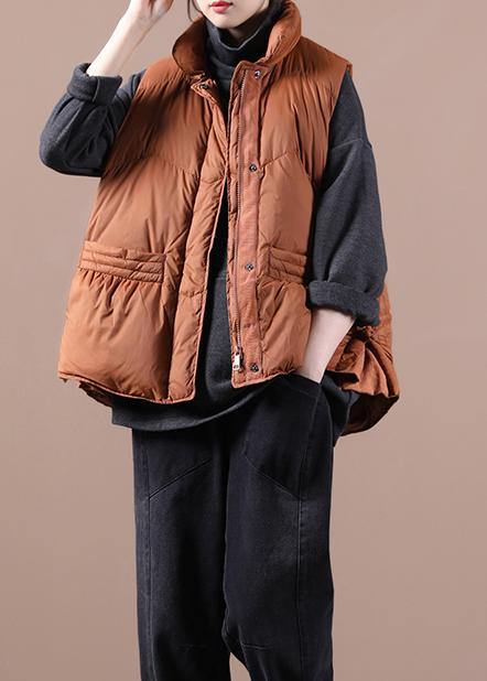 New oversize snow jackets overcoat orange stand collar zippered warm winter coat - SooLinen
