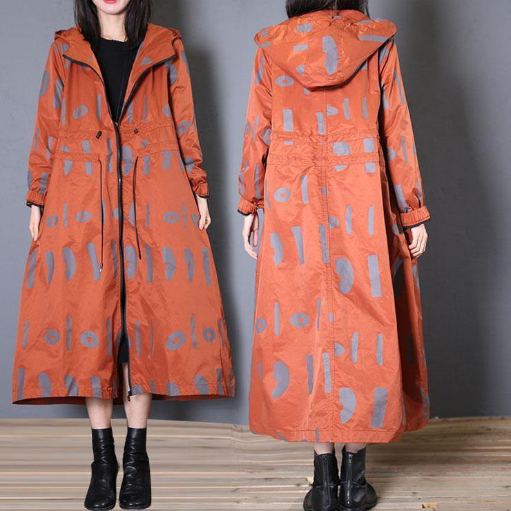 New oversized Jackets & Coats fall red prints hooded coat - SooLinen