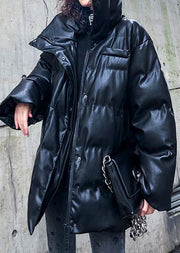 New oversized warm winter coat black high neck Button women parka - SooLinen