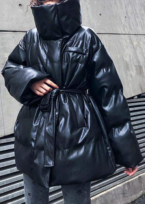 New oversized warm winter coat black high neck Button women parka - SooLinen