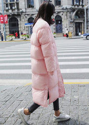 New pink warm winter coat trendy plus size down jacket o neck pockets Casual winter outwear - SooLinen