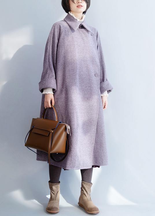New plus size clothing Winter coat winter coat purple flare sleeve wool overcoat - SooLinen