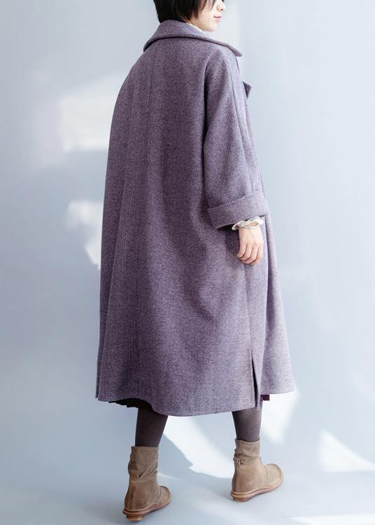 New plus size clothing Winter coat winter coat purple flare sleeve wool overcoat - SooLinen