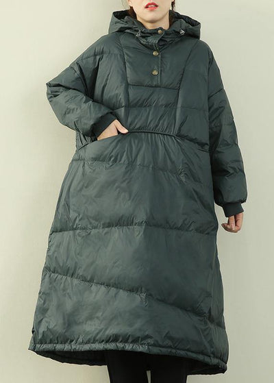 New plus size clothing down overcoat green hooded Button Down goose Down coat - SooLinen