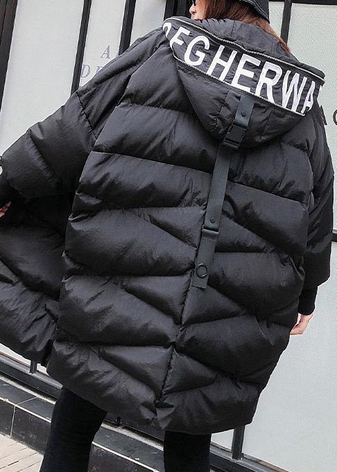 New plus size clothing snow jackets big pockets coats black hooded zippered winter outwear - SooLinen