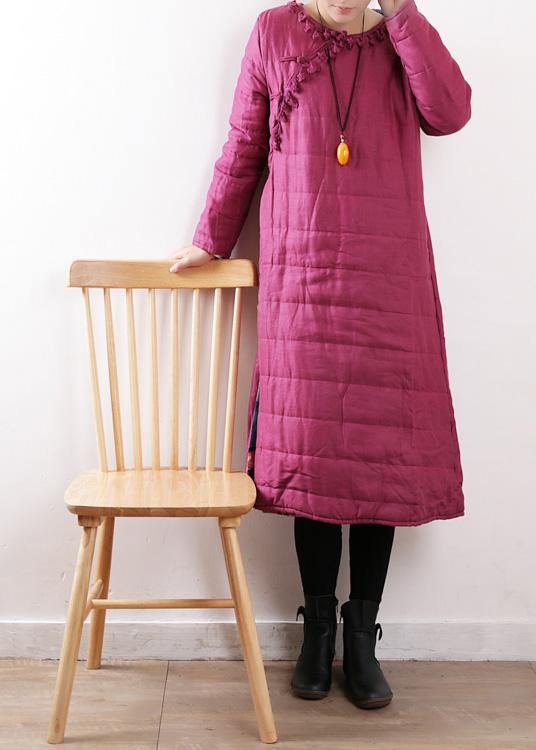 New plus size clothing winter jacket Chinese Button winter coats rose side open casual outfit - SooLinen