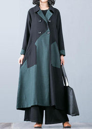 New plus size long coat fall jacket green patchwork double breast Coats Women - SooLinen