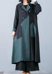 New plus size long coat fall jacket green patchwork double breast Coats Women - SooLinen