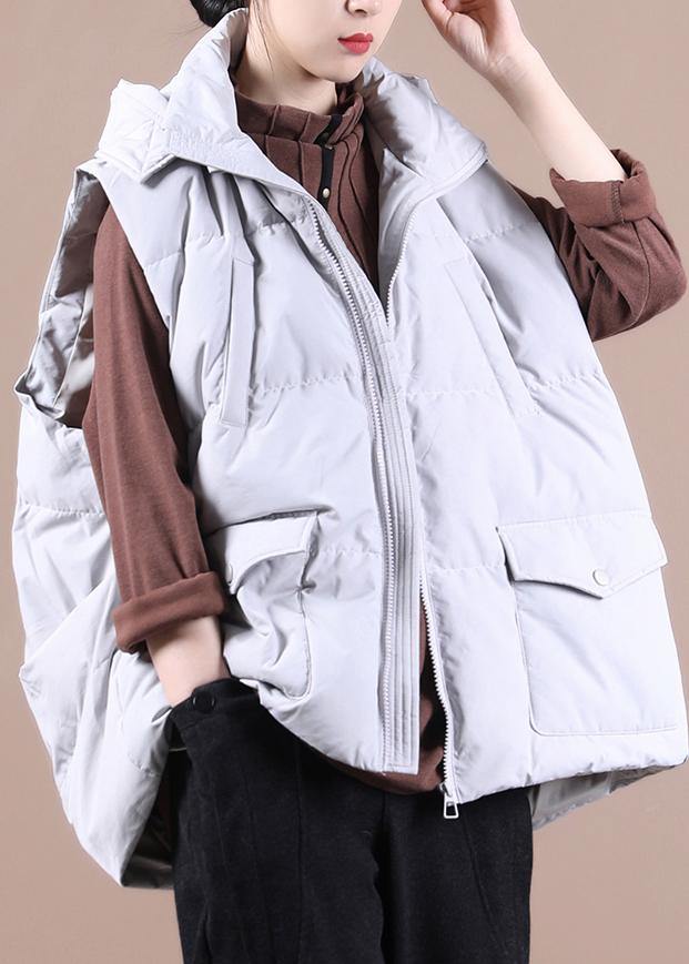 New plus size snow jackets Jackets light gray stand collar pockets duck down Vest - SooLinen