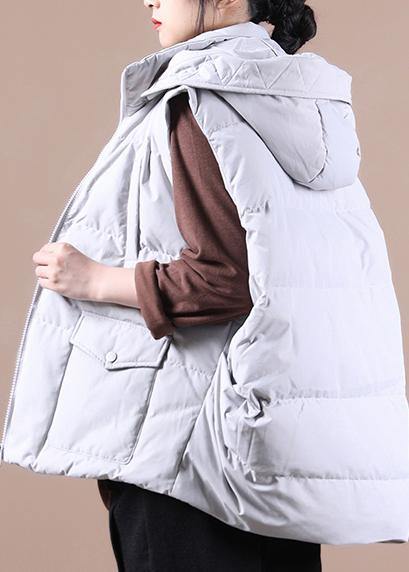 New plus size snow jackets Jackets light gray stand collar pockets duck down Vest - SooLinen